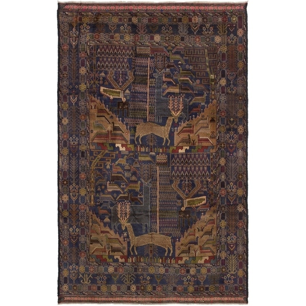 ECARPETGALLERY Hand-knotted Rizbaft Navy Blue Wool Rug - 6'3 x 10'0