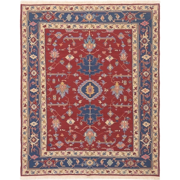 ECARPETGALLERY Flat-weave Dynasty Dark Red Wool Sumak - 8'0 x 10'0