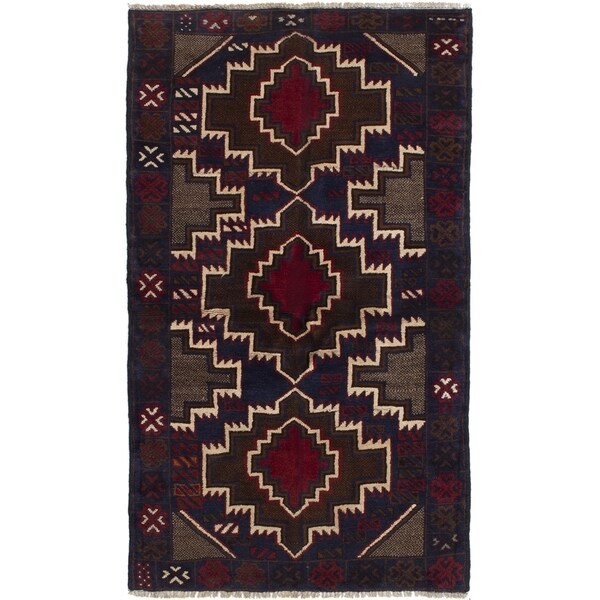 ECARPETGALLERY Hand-knotted Kazak Brown, Dark Blue Wool Rug - 3'3 x 5'11