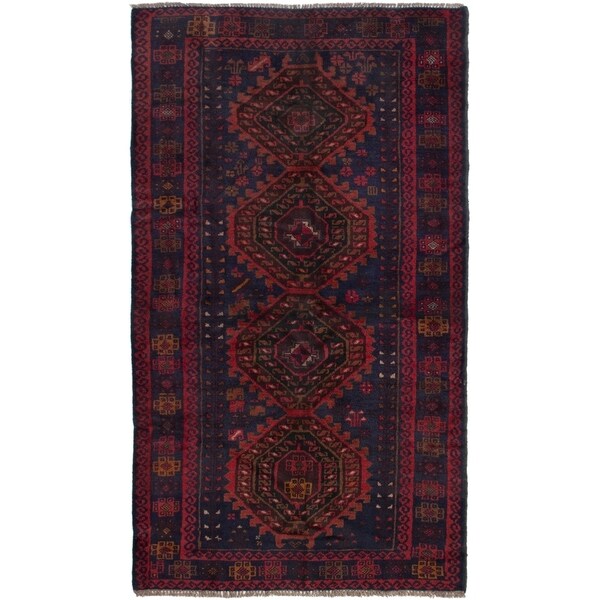 ECARPETGALLERY Hand-knotted Kazak Dark Navy, Red Wool Rug - 3'7 x 6'6