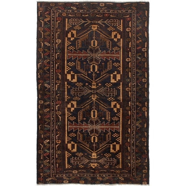 ECARPETGALLERY Hand-knotted Finest Rizbaft Dark Brown Wool Rug - 3'5 x 6'1