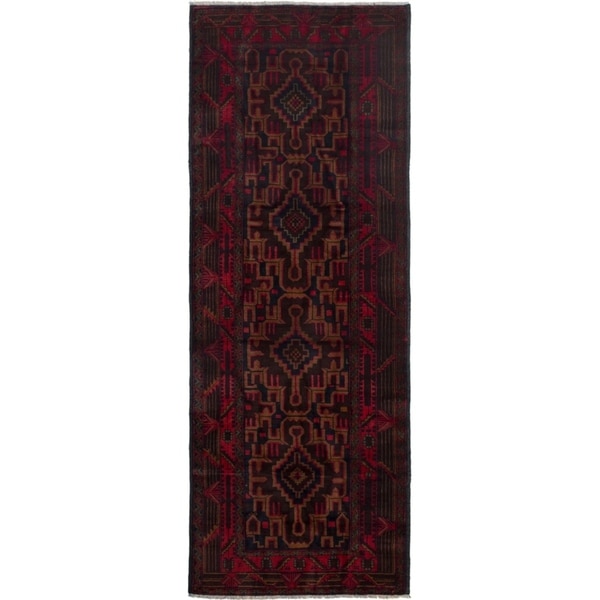ECARPETGALLERY Hand-knotted Finest Rizbaft Red Wool Rug - 3'3 x 9'3