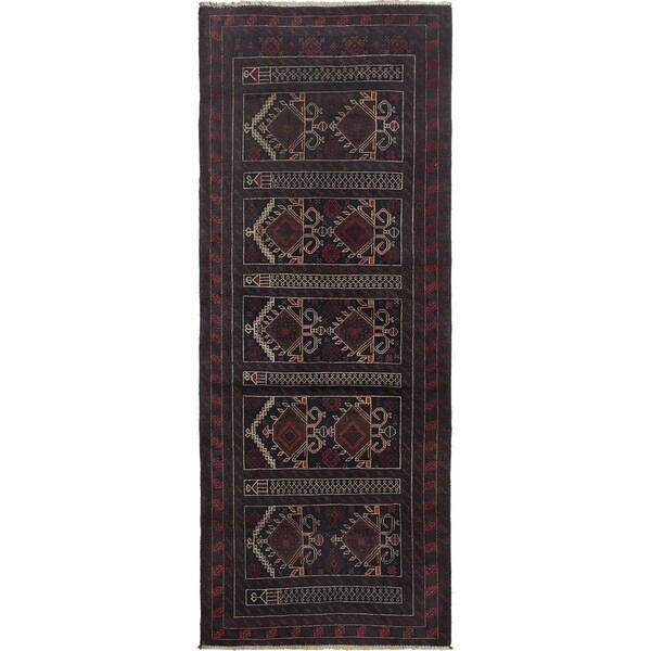 ECARPETGALLERY Hand-knotted Rizbaft Dark Navy, Red Wool Rug - 3'4 x 9'3