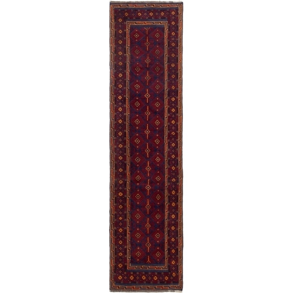 ECARPETGALLERY Hand-knotted Tajik Caucasian Dark Red Wool Rug - 2'0 x 8'4