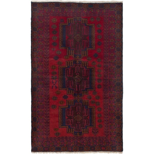 ECARPETGALLERY Hand-knotted Finest Rizbaft Red Wool Rug - 3'10 x 6'6