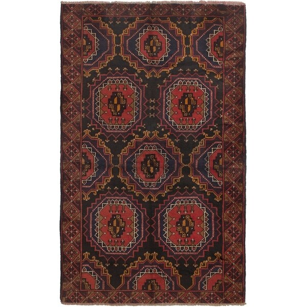 ECARPETGALLERY Hand-knotted Rizbaft Black, Dark Copper Wool Rug - 3'7 x 6'1
