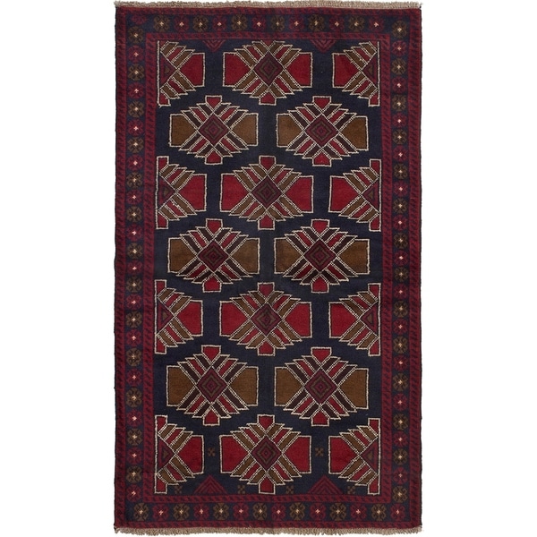 ECARPETGALLERY Hand-knotted Teimani Dark Navy, Red Wool Rug - 3'6 x 6'0