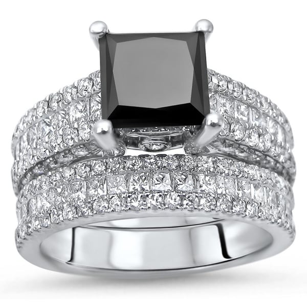 5 ct Black Princess Cut Diamond Bridal Set Engagement Ring