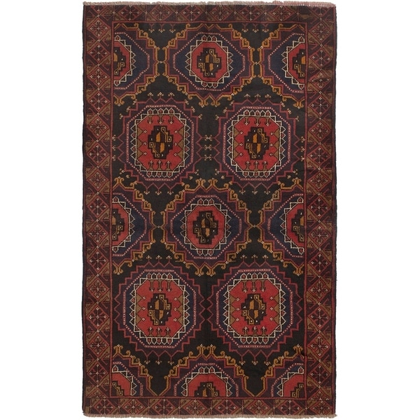ECARPETGALLERY Hand-knotted Rizbaft Black, Dark Copper Wool Rug - 3'7 x 6'1