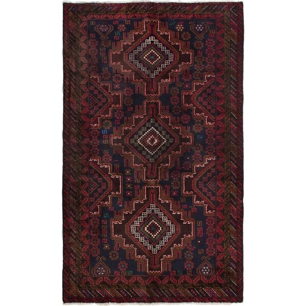 ECARPETGALLERY Hand-knotted Finest Rizbaft Dark Navy, Red Wool Rug - 3'11 x 6'7