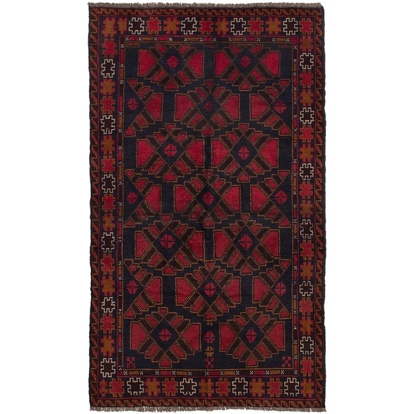ECARPETGALLERY Hand-knotted Teimani Dark Navy, Red Wool Rug - 3'3 x 6'1