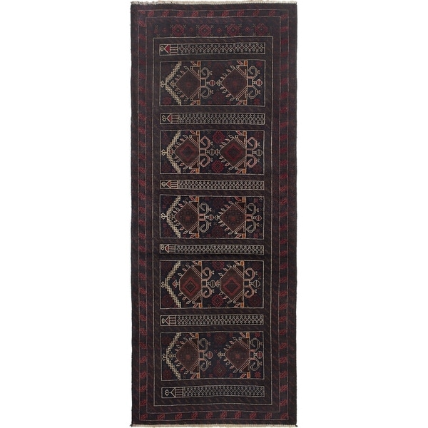 ECARPETGALLERY Hand-knotted Rizbaft Dark Navy, Red Wool Rug - 3'4 x 9'3
