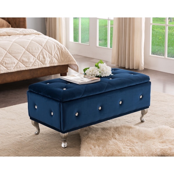 Shop Blue Chrome Velvet Wood Contemporary Bench Sale