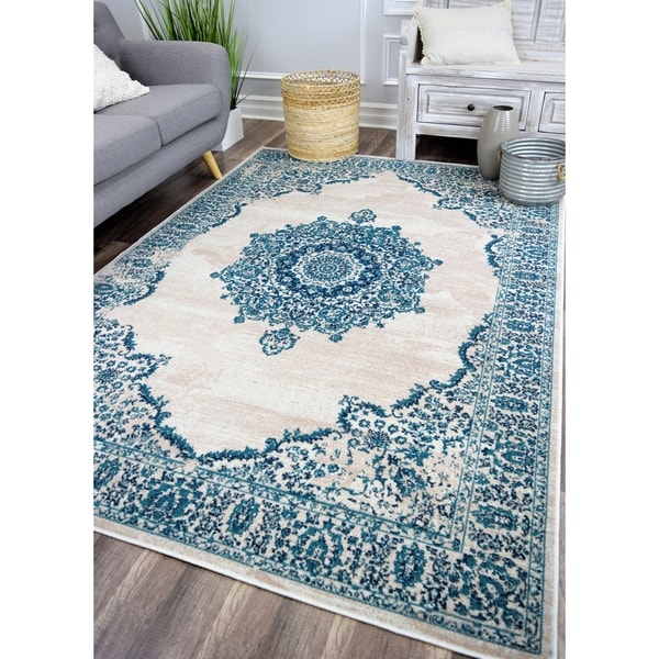 The Curated Nomad Islais Oceanic Steel Vintage Transitional Area Rug