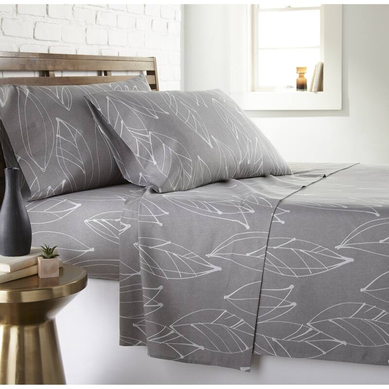 Vilano Choice Ultra-Soft Premium Modern Foliage 4-piece Printed Bed Sheet Set - Grey - Twin