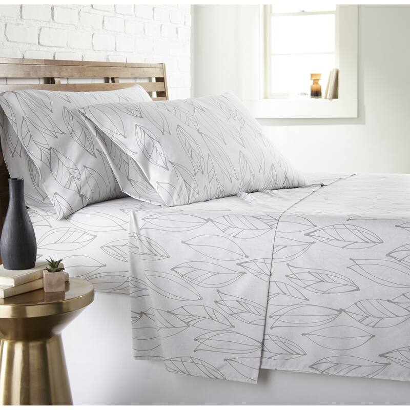 Vilano Choice Ultra-Soft Premium Modern Foliage 4-piece Printed Bed Sheet Set - White / Grey - Twin