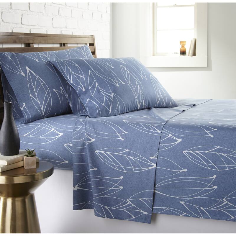Vilano Choice Ultra-Soft Premium Modern Foliage 4-piece Printed Bed Sheet Set - Blue - Twin XL