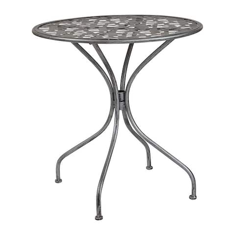 Offex 27.5" Round Contemporary Antique Silver Indoor Outdoor Steel Patio Table