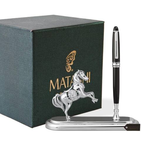 Chrome Plated Executive Desk Set with Pen and Silver Horse Ornament by Matashi
