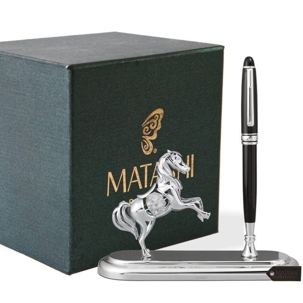 Chrome Plated Executive Desk Set with Pen and Silver Horse Ornament by ...