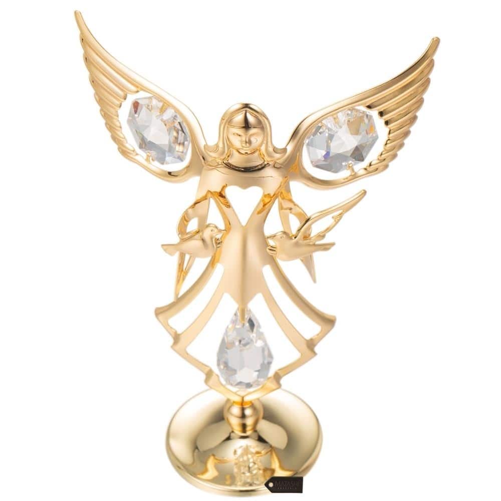 Matashi 24K Gold Plated w/ Crystal Guardian Angel & Doves Figurine ...