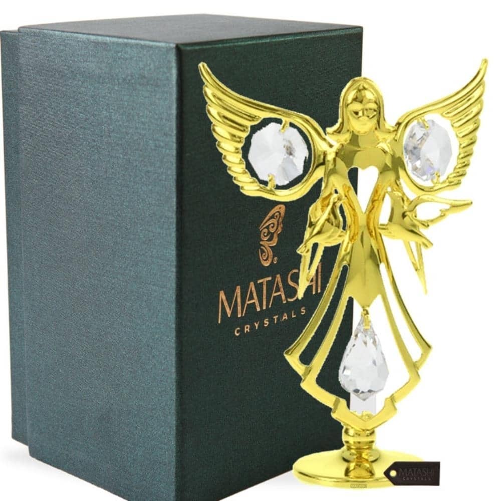 Matashi 24K Gold Plated w/ Crystal Guardian Angel & Doves Figurine ...
