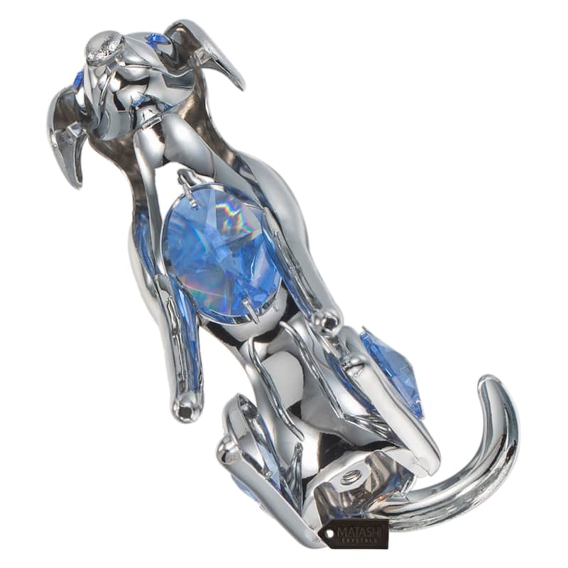 Chrome Plated Silver Dog with Blue Crystals by Matashi