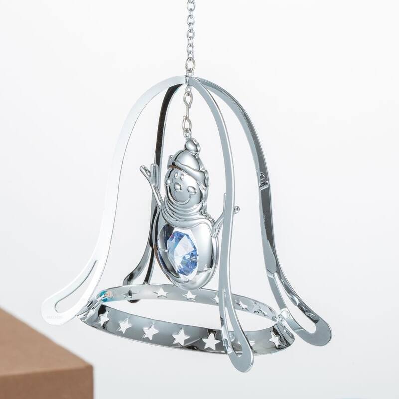 Chrome Plated Silver Snowman in Bell Holiday Ornament by Matashi