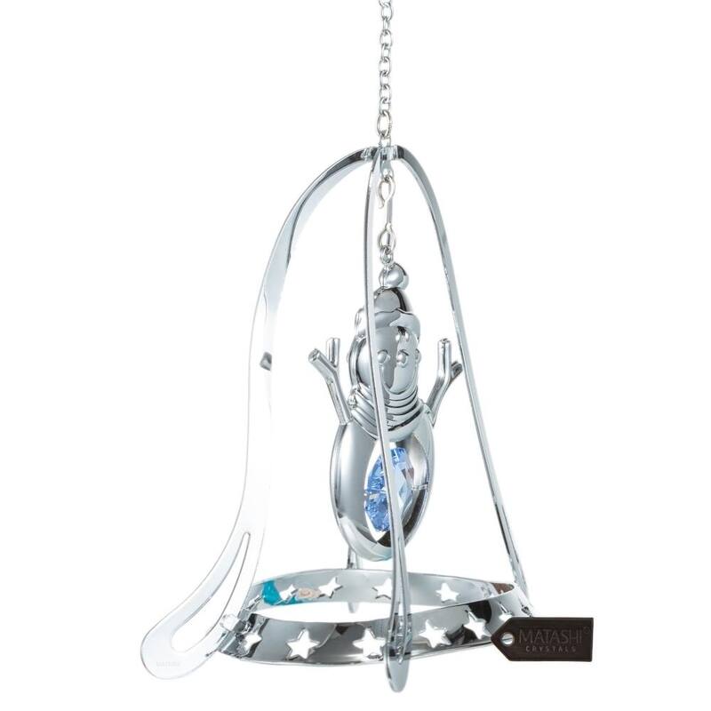 Chrome Plated Silver Snowman in Bell Holiday Ornament by Matashi