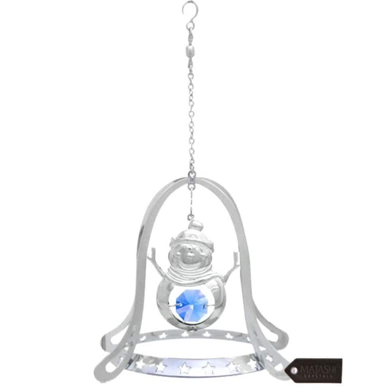 Chrome Plated Silver Snowman in Bell Holiday Ornament by Matashi
