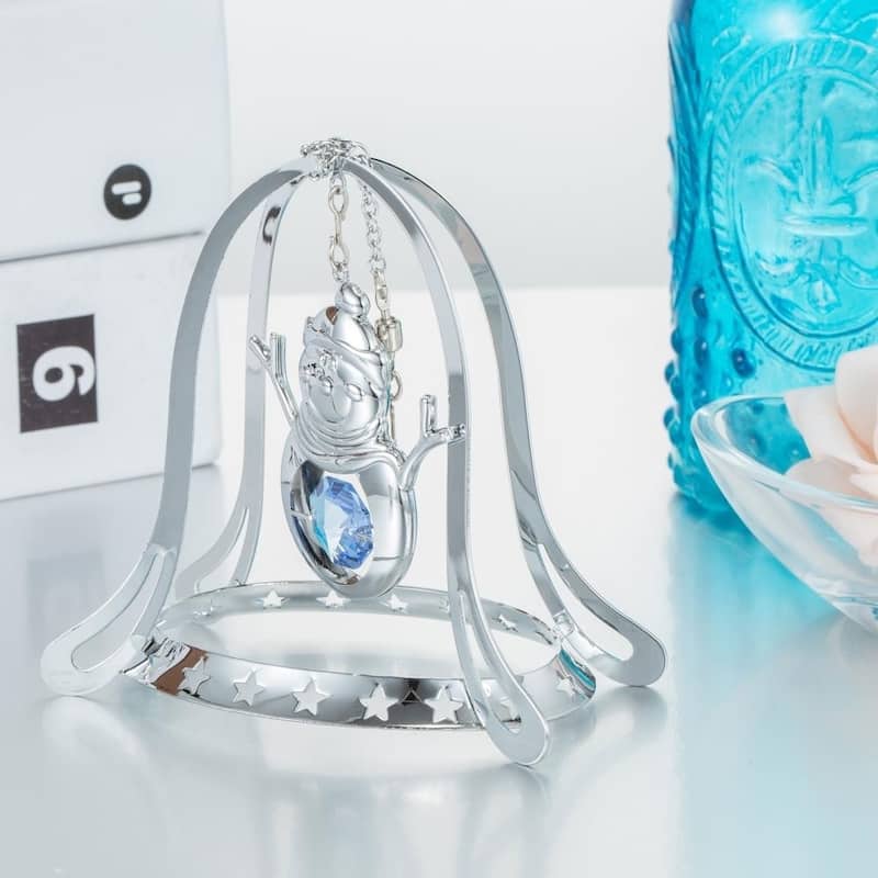 Chrome Plated Silver Snowman in Bell Holiday Ornament by Matashi