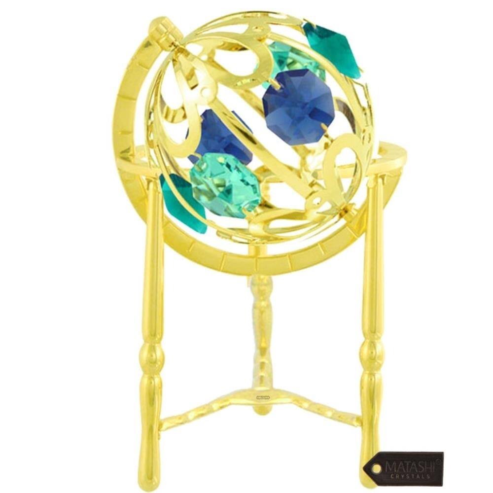 24K Gold Plated Crystal Studded Spinning Globe Ornament with Colored