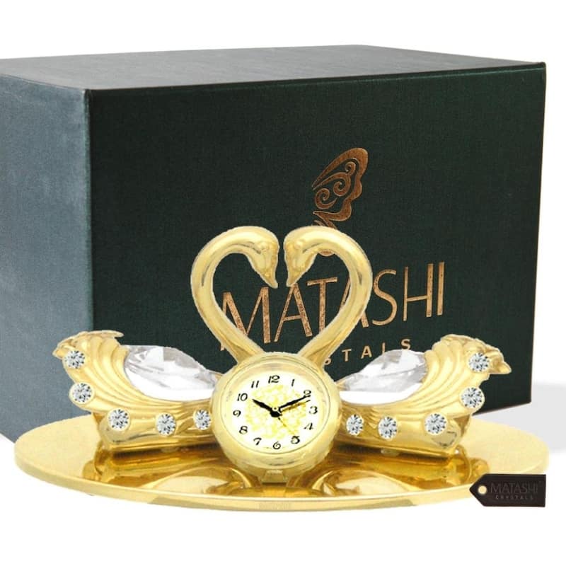 24K Gold Plated Loving Swans Figurine Clock Ornament by Matashi