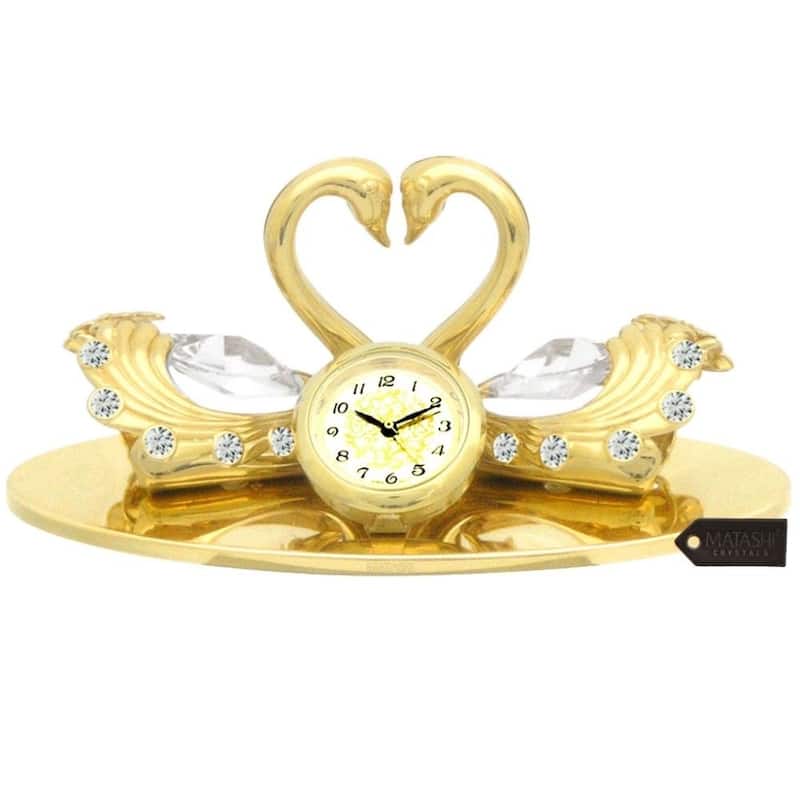 24K Gold Plated Loving Swans Figurine Clock Ornament by Matashi