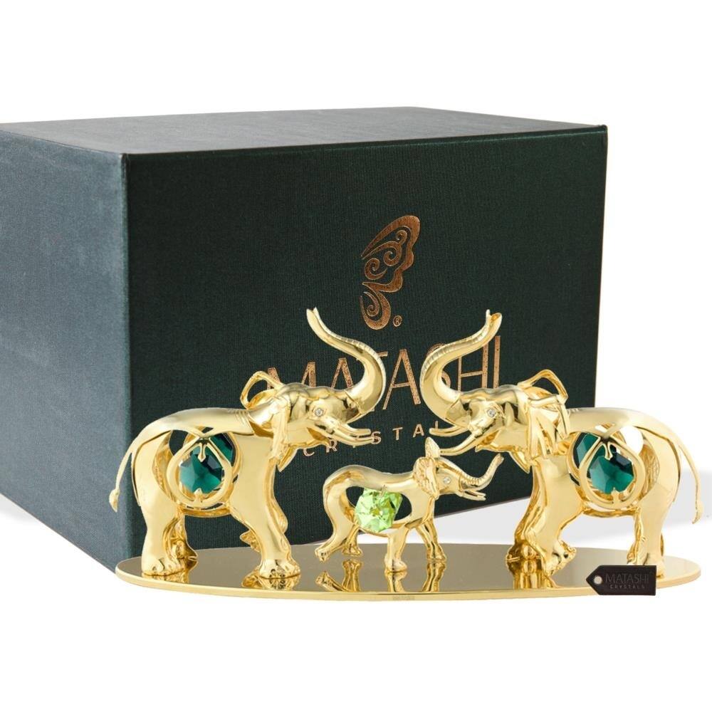 Matashi 24K Gold Plated Crystal Studded Family of Elephants Ornaments