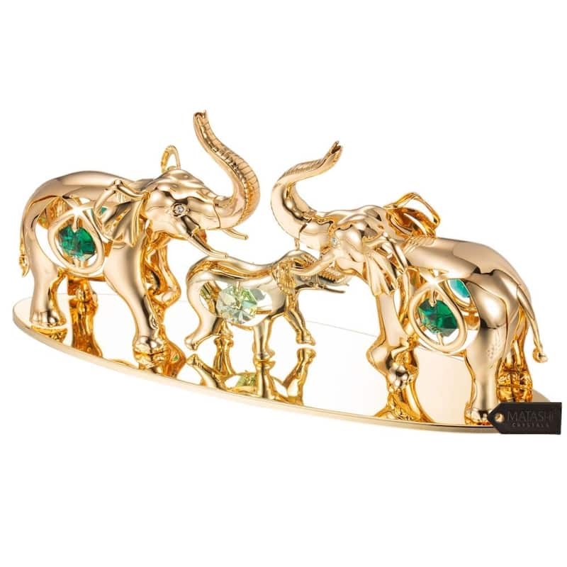 Matashi 24K Gold Plated Crystal Studded Family of Elephants Ornaments