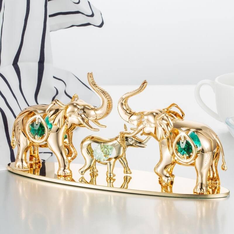 Matashi 24K Gold Plated Crystal Studded Family of Elephants Ornaments