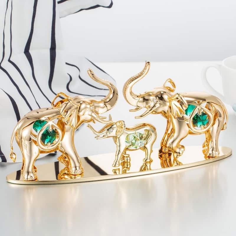 Matashi 24K Gold Plated Crystal Studded Family of Elephants Ornaments