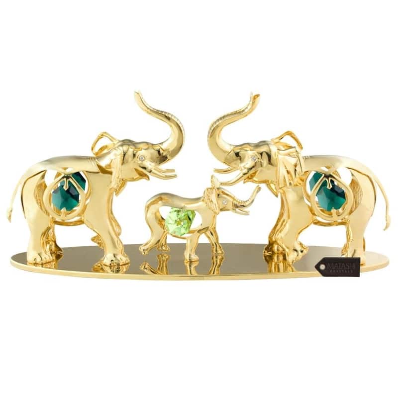 Matashi 24K Gold Plated Crystal Studded Family of Elephants Ornaments