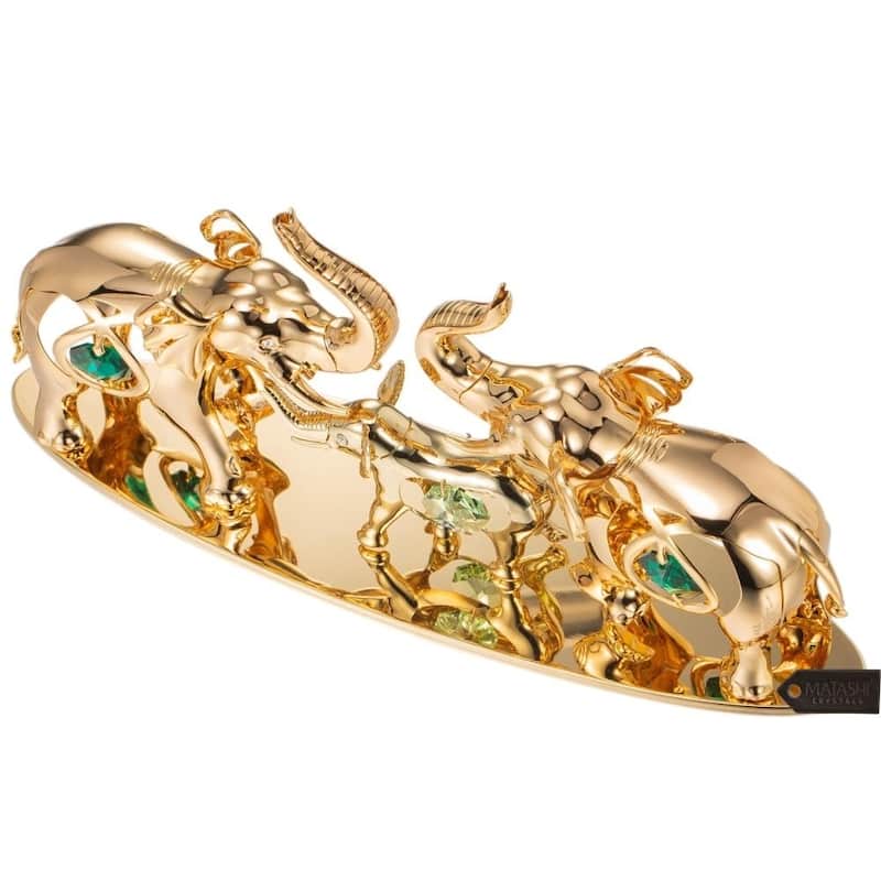 Matashi 24K Gold Plated Crystal Studded Family of Elephants Ornaments
