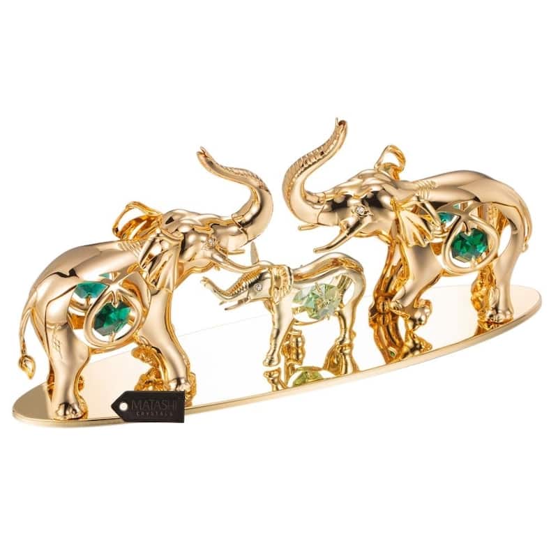 Matashi 24K Gold Plated Crystal Studded Family of Elephants Ornaments