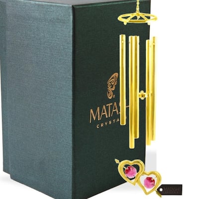 24K Gold Plated Crystal Studded Double Heart With Arrow Wind Chime by Matashi