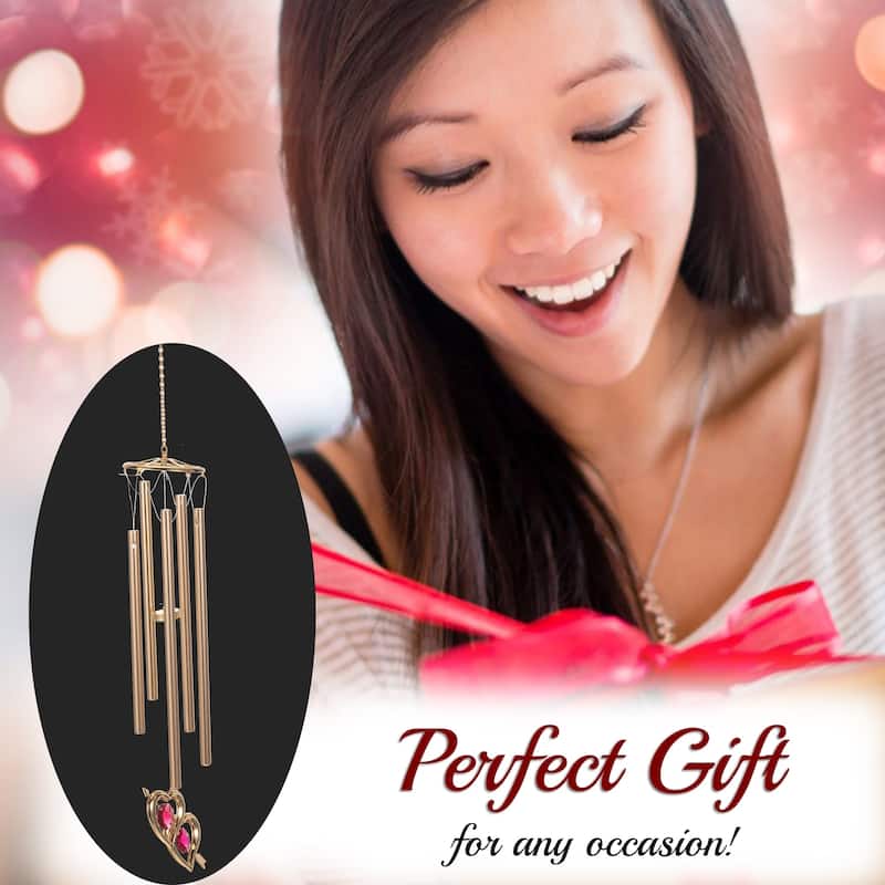 24K Gold Plated Crystal Studded Double Heart With Arrow Wind Chime by Matashi