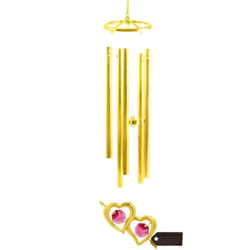 24K Gold Plated Crystal Studded Double Heart With Arrow Wind Chime by Matashi