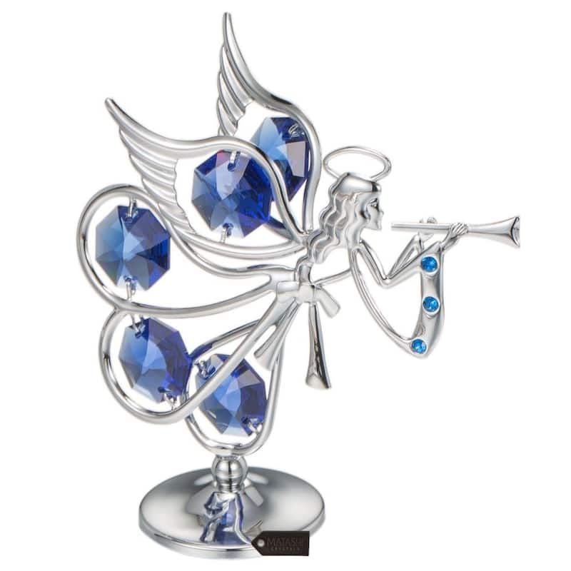Matashi Chrome Plated w/ Crystal Flying Angel Playing A Trumpet Ornament