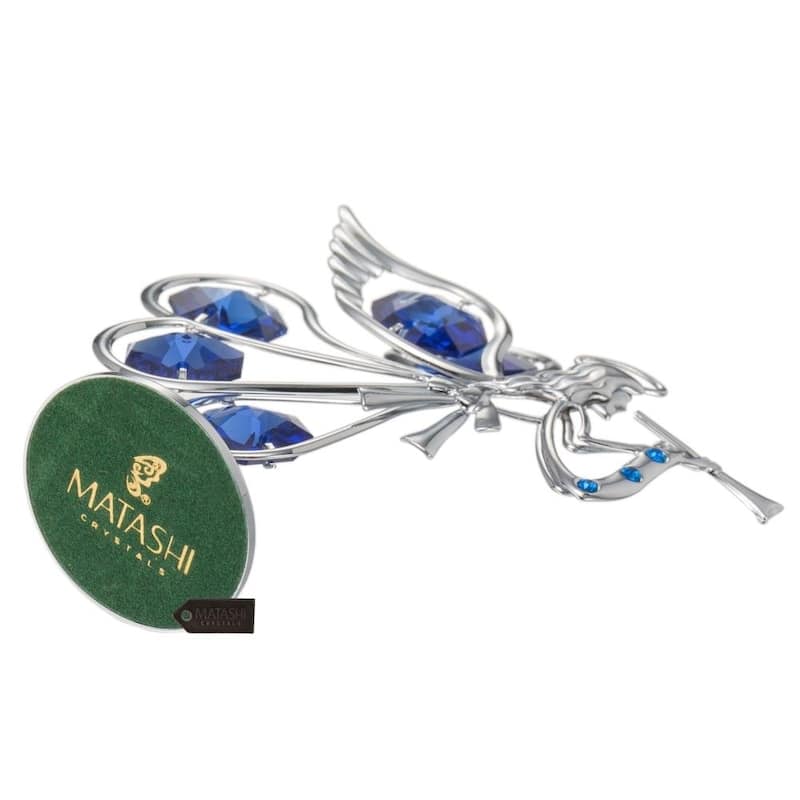 Matashi Chrome Plated w/ Crystal Flying Angel Playing A Trumpet Ornament