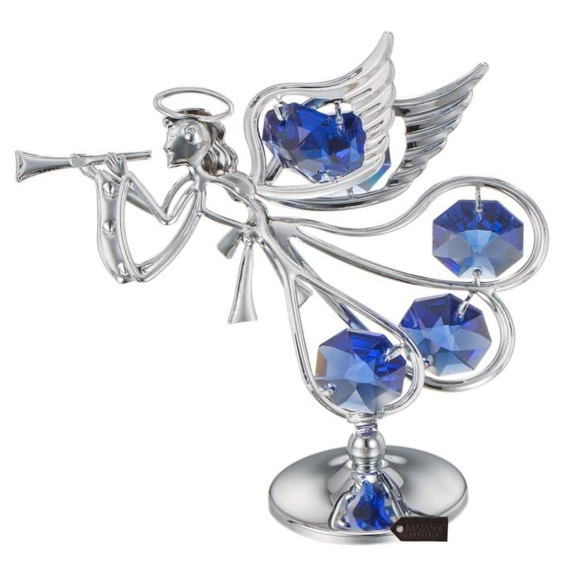 Matashi Chrome Plated w/ Crystal Flying Angel Playing A Trumpet Ornament