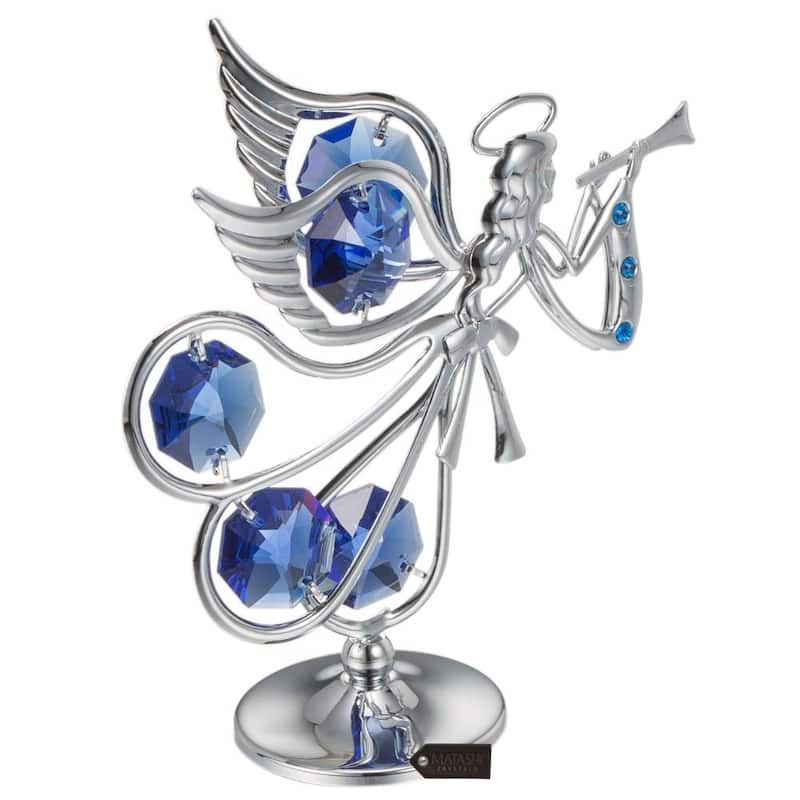 Matashi Chrome Plated w/ Crystal Flying Angel Playing A Trumpet Ornament