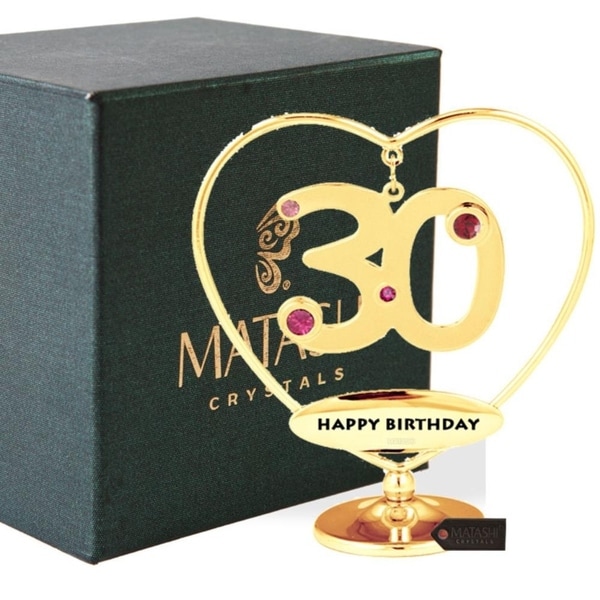 Matashi 24K Gold Plated 30th "Happy Birthday" Heart Ornament