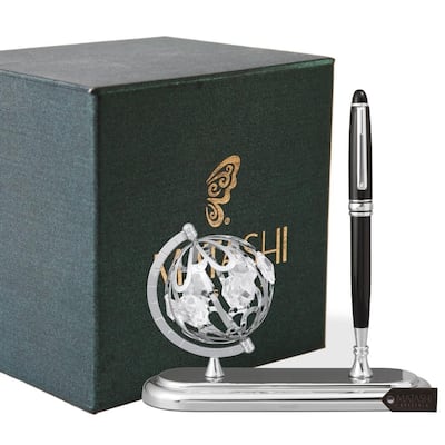 Highly Polished Chrome Plated Executive Globe Pen Desk Set by Matashi